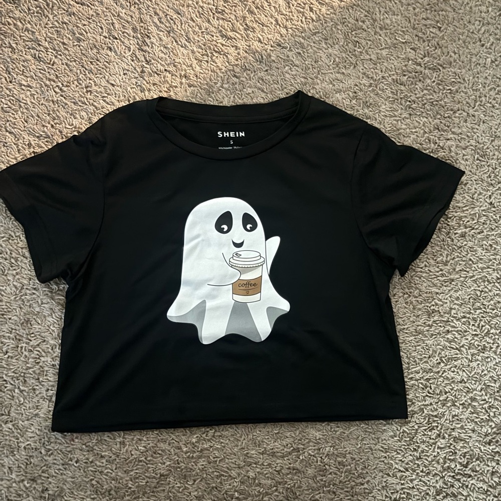 Black Tee with Ghost with Coffee Design
